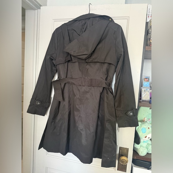 Cole Haan Womens XL Trench Coat Hooded Belted Double Breasted Black - Picture 2 of 6